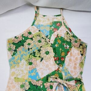 Monteau Los Angeles Women's Multicolor Floral Cinched Waist Sleeveless Top Small